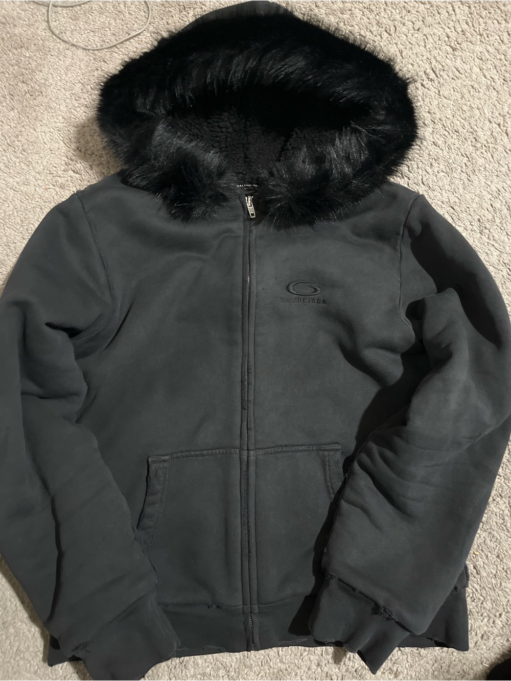Balenciaga Black Tribal Fur zip-up